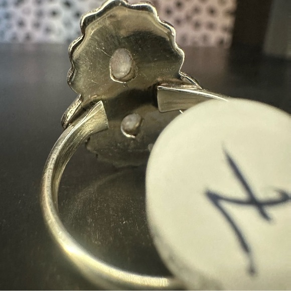 NWT Sterling Silver Double Moonstone Ring Intricate Silver Work Setting - Picture 4 of 8